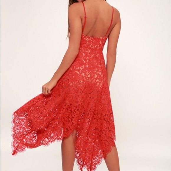 NWOT Lulu’s One Wish Red Lace Midi Dress Brand New - Picture 2 of 15